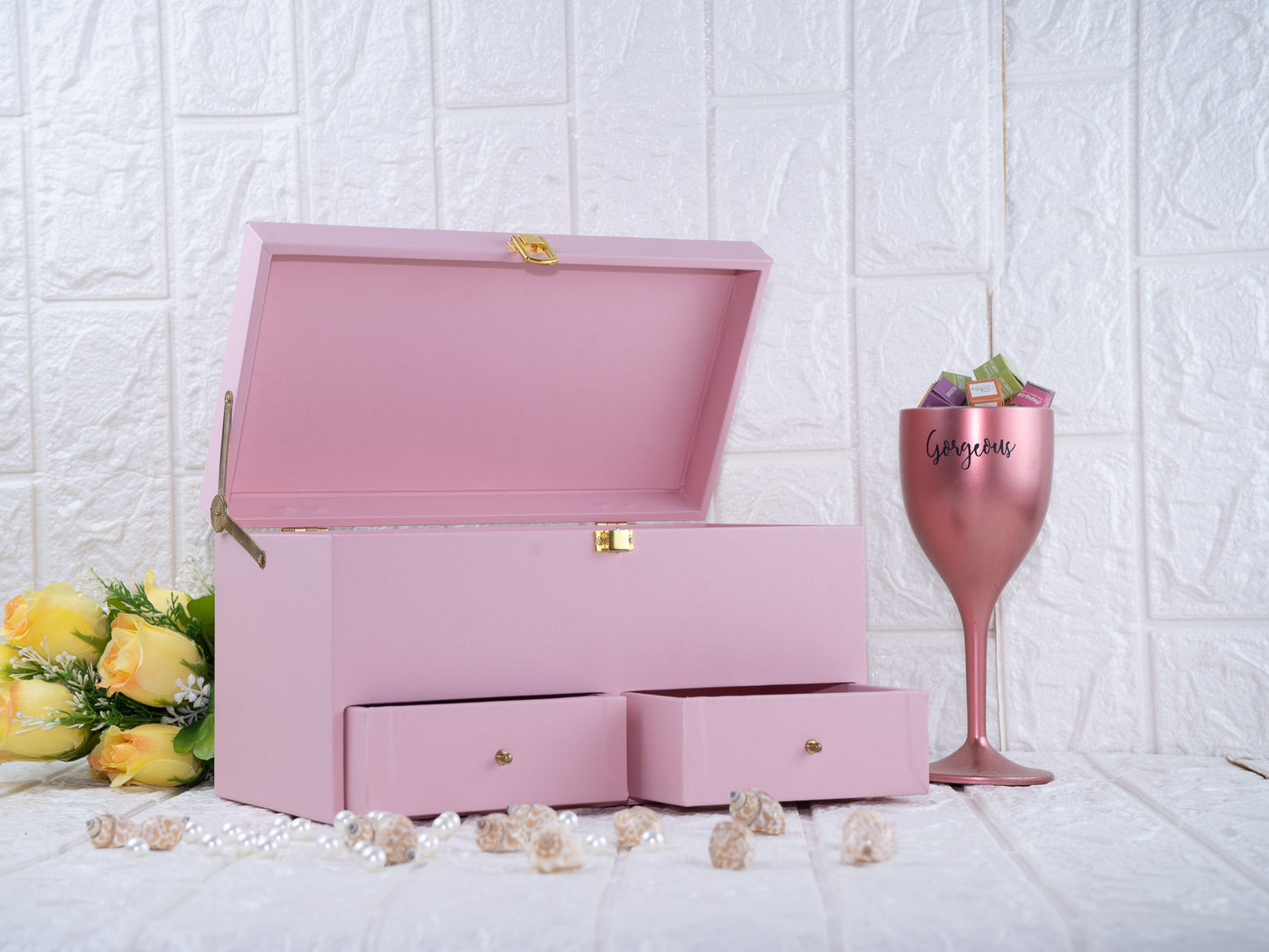 Leatherite drawer box (baby pink )