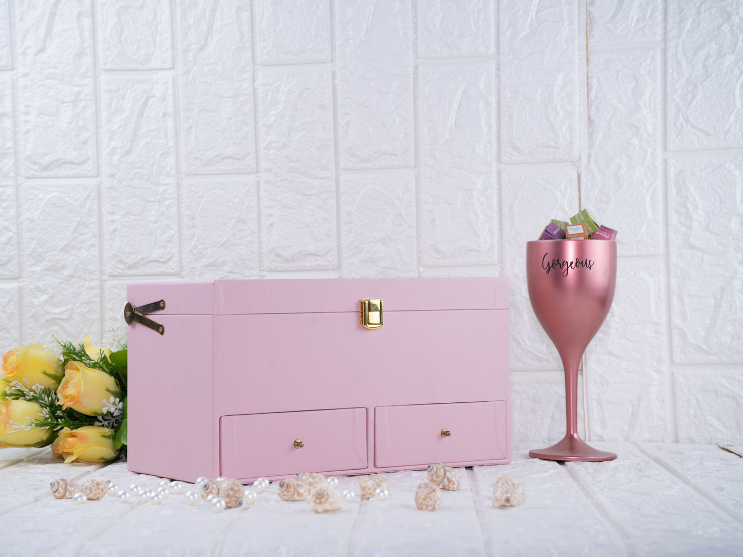 Leatherite drawer box (baby pink )