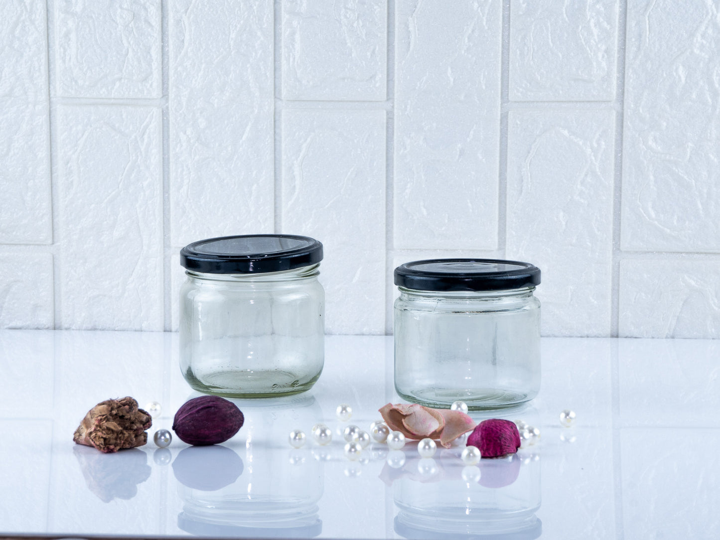 Glass jar black lid (350ml) - Pack of 2