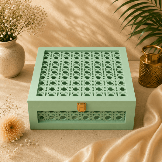 Celeste Mint Rattan Box