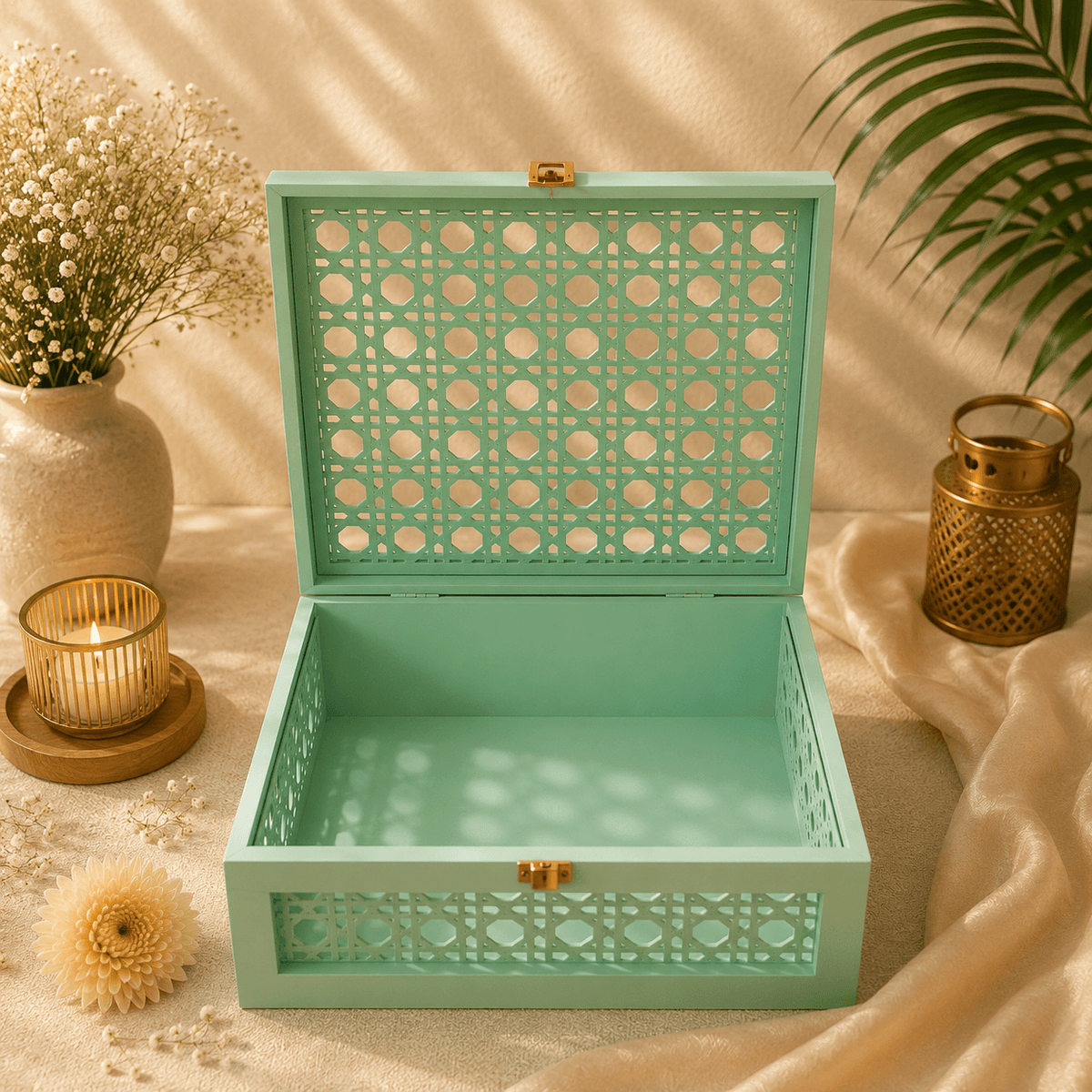 Celeste Mint Rattan Box – view 3