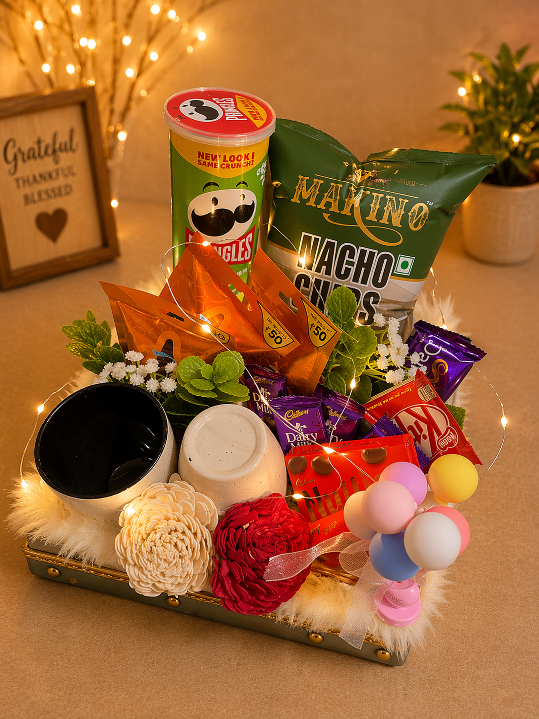 leatherite tray snack gift hamper with coffee mug, view 2