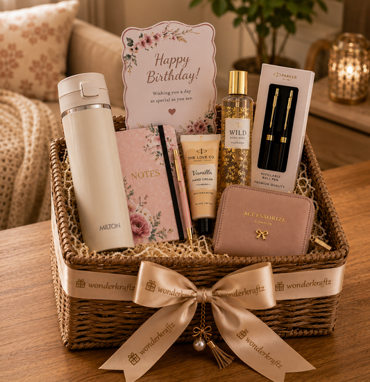 luxury womens gift hamper with insulated tumbler body mist and essentials