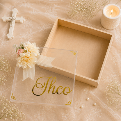 bloom aura premium pinewood baby keepsake memory box, view 3