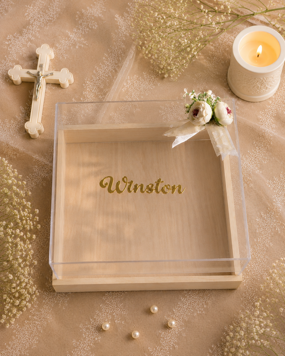 serenity premium pinewood baby keepsake memory box, view 4