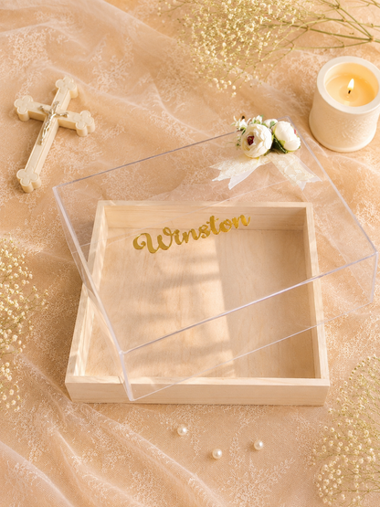 serenity premium pinewood baby keepsake memory box, view 3