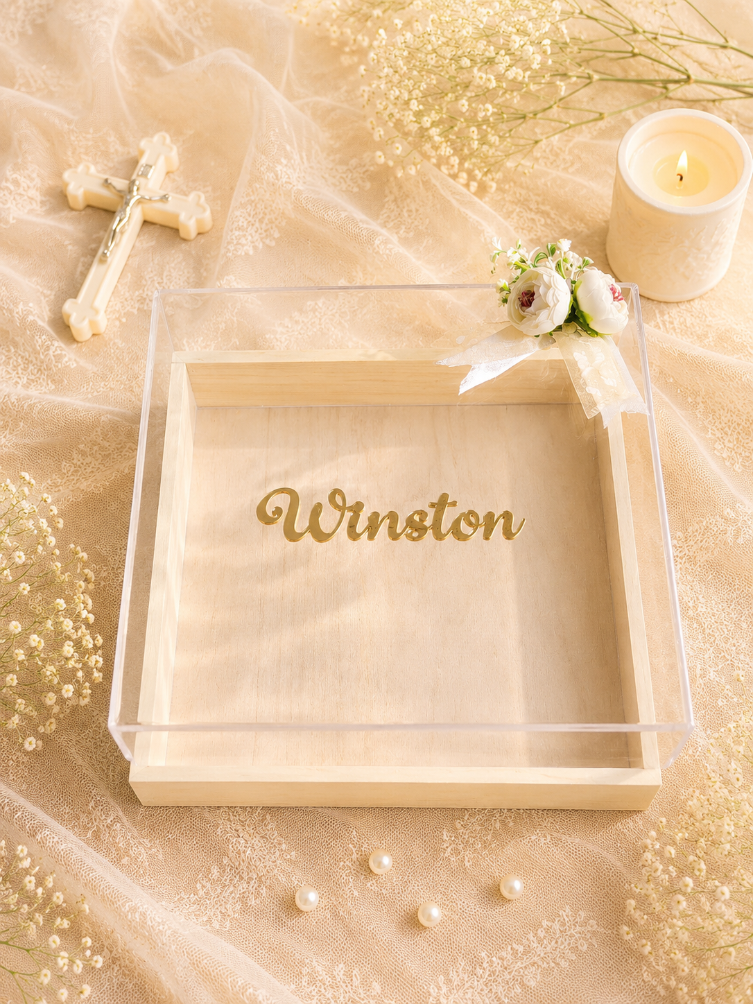 serenity premium pinewood baby keepsake memory box, view 2