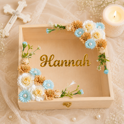 pearl meadow premium pinewood baby keepsake memory box, view 2