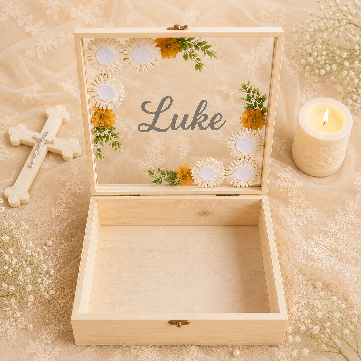 heavenly bloom premium pinewood baby keepsake memory box, view 3