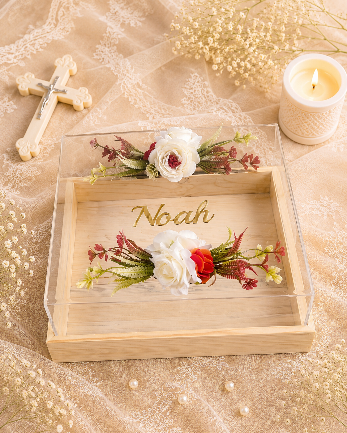 blessing chest premium pinewood baby keepsake memory box, view 2