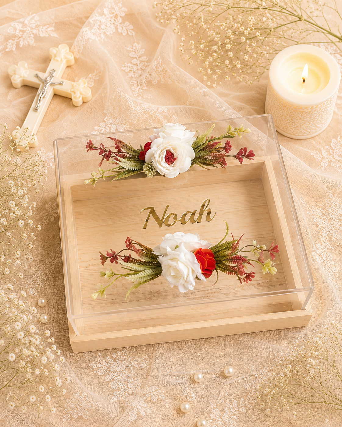 blessing chest premium pinewood baby keepsake memory box, view 3