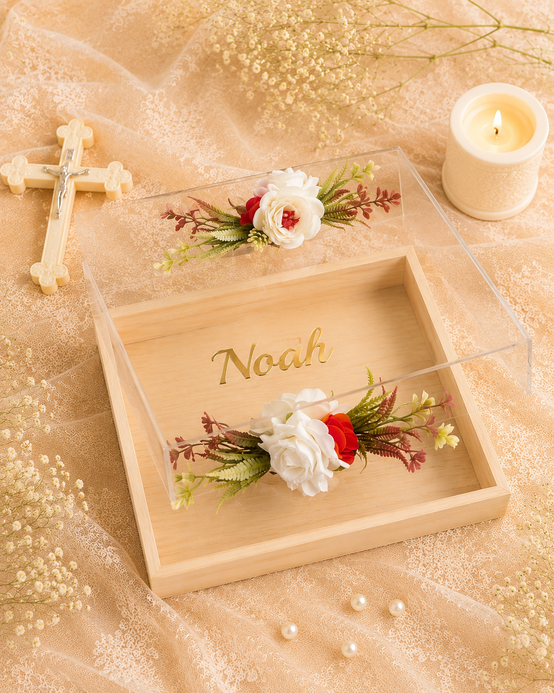 blessing chest premium pinewood baby keepsake memory box, view 4