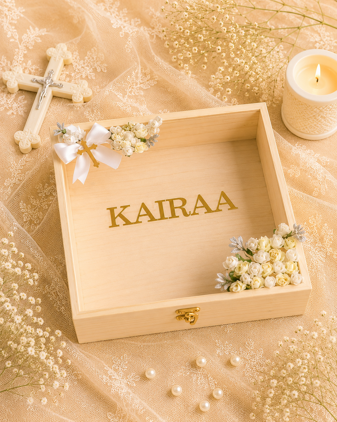 angel whisper premium pinewood baby keepsake memory box, view 1