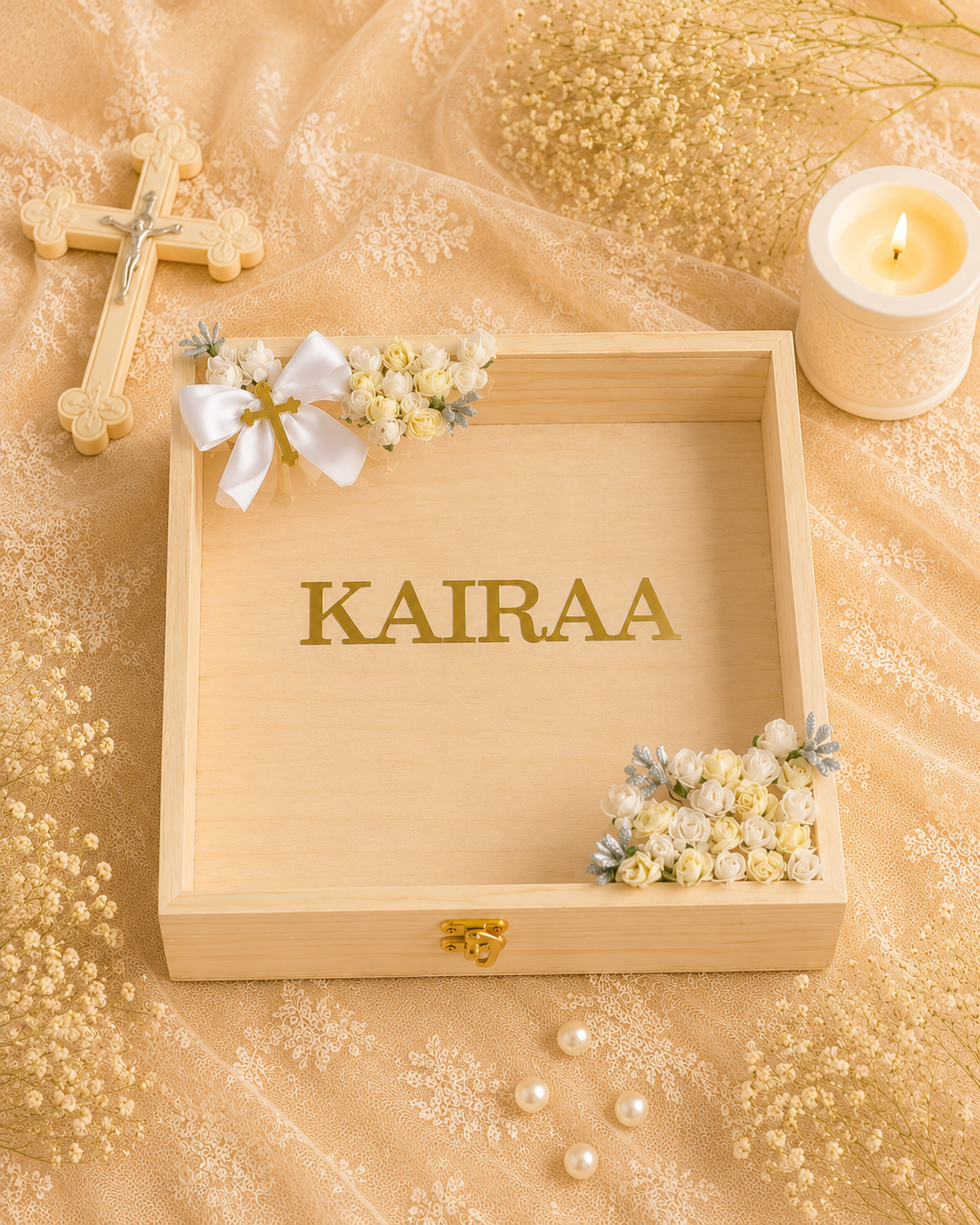 angel whisper premium pinewood baby keepsake memory box, view 2