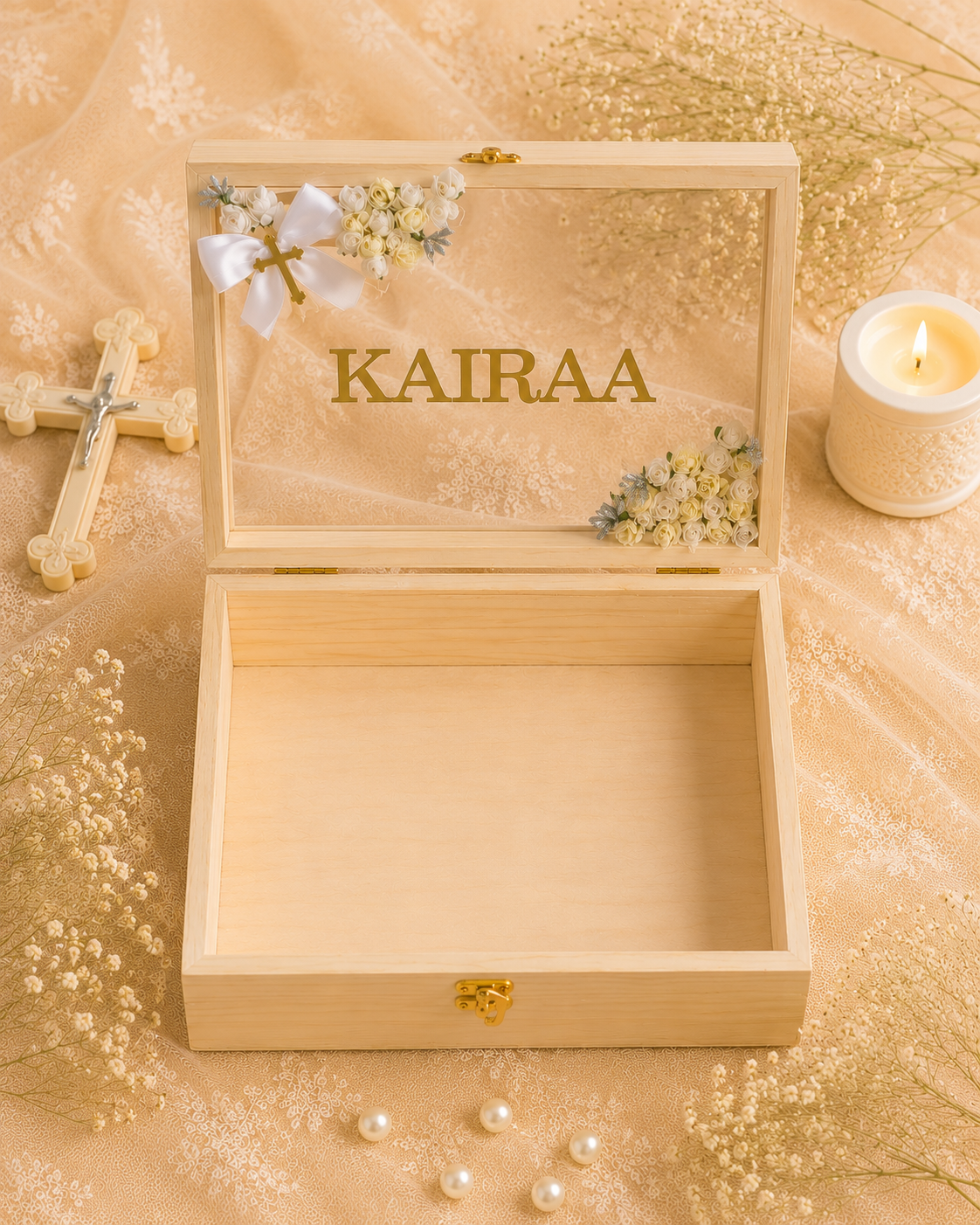 angel whisper premium pinewood baby keepsake memory box, view 3