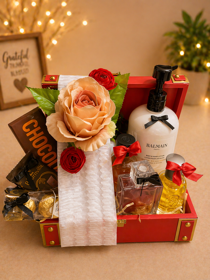premium leatherite trunk gift hamper, view 3