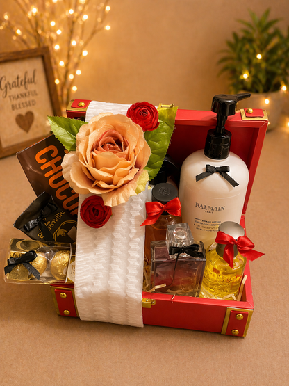 premium leatherite trunk gift hamper, view 2