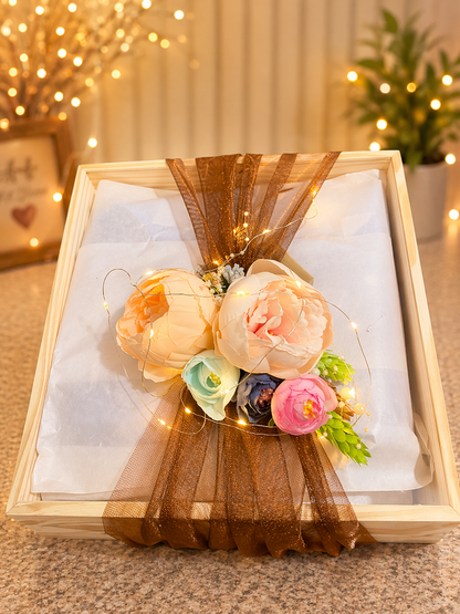 pinewood gift hamper box with acrylic slider lid 12x12x4 inch, view 3