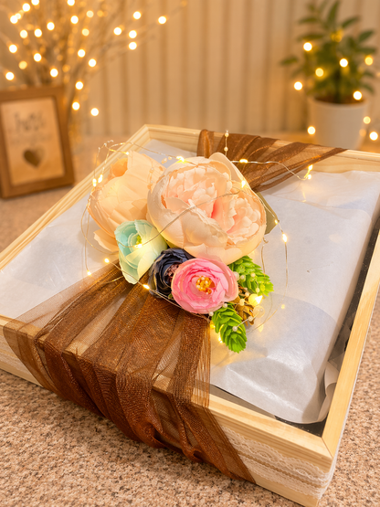 pinewood gift hamper box with acrylic slider lid 12x12x4 inch, view 2