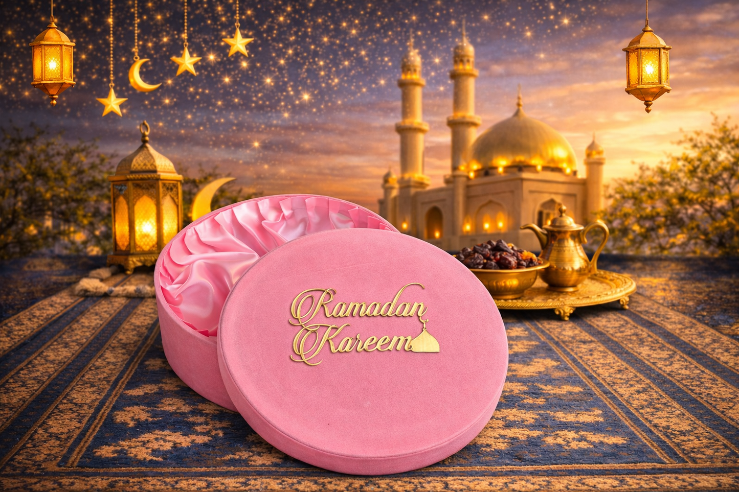 Pink Suede Eid box - Gift box by Wonderkraftz
