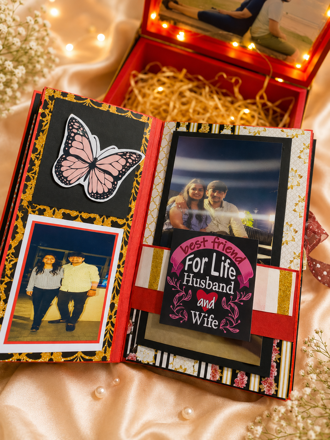 handmade first anniversary memory album box 40 photos 10x7 inch, view 5