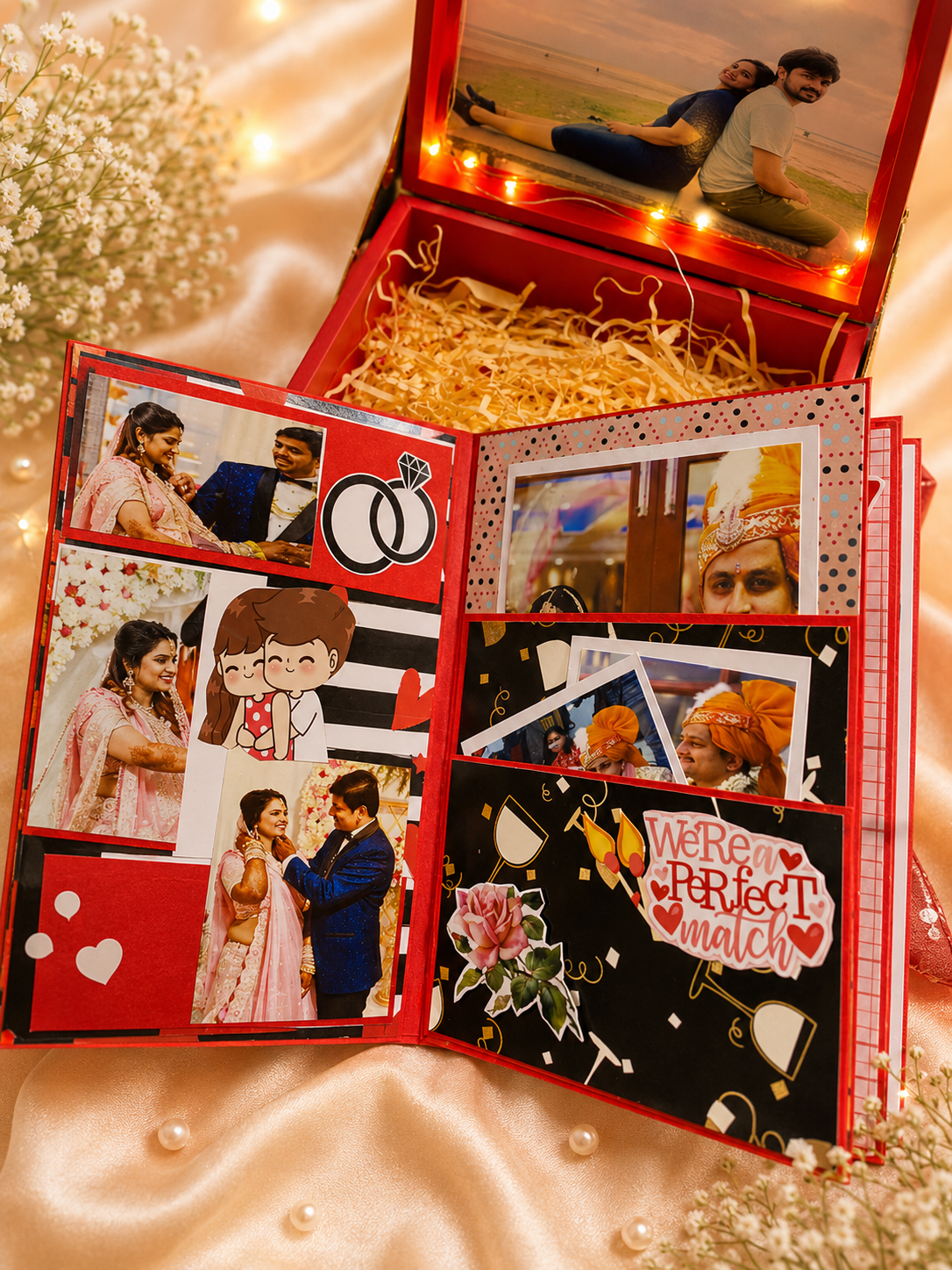 handmade first anniversary memory album box 40 photos 10x7 inch, view 6