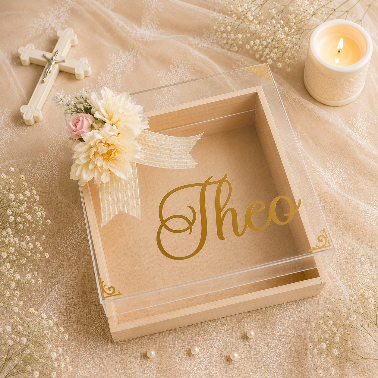 bloom aura premium pinewood baby keepsake memory box, view 4