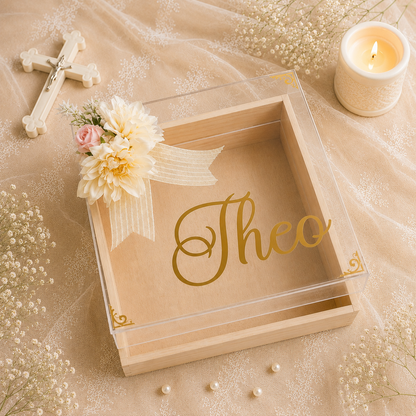 bloom aura premium pinewood baby keepsake memory box, view 4