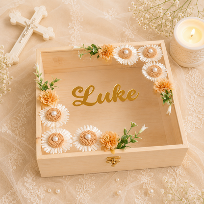 heavenly bloom premium pinewood baby keepsake memory box, view 4