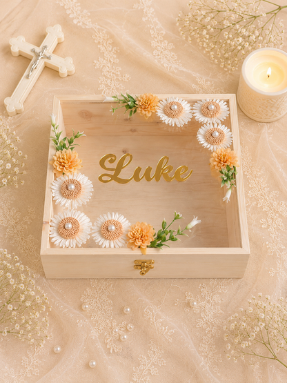 heavenly bloom premium pinewood baby keepsake memory box, view 2