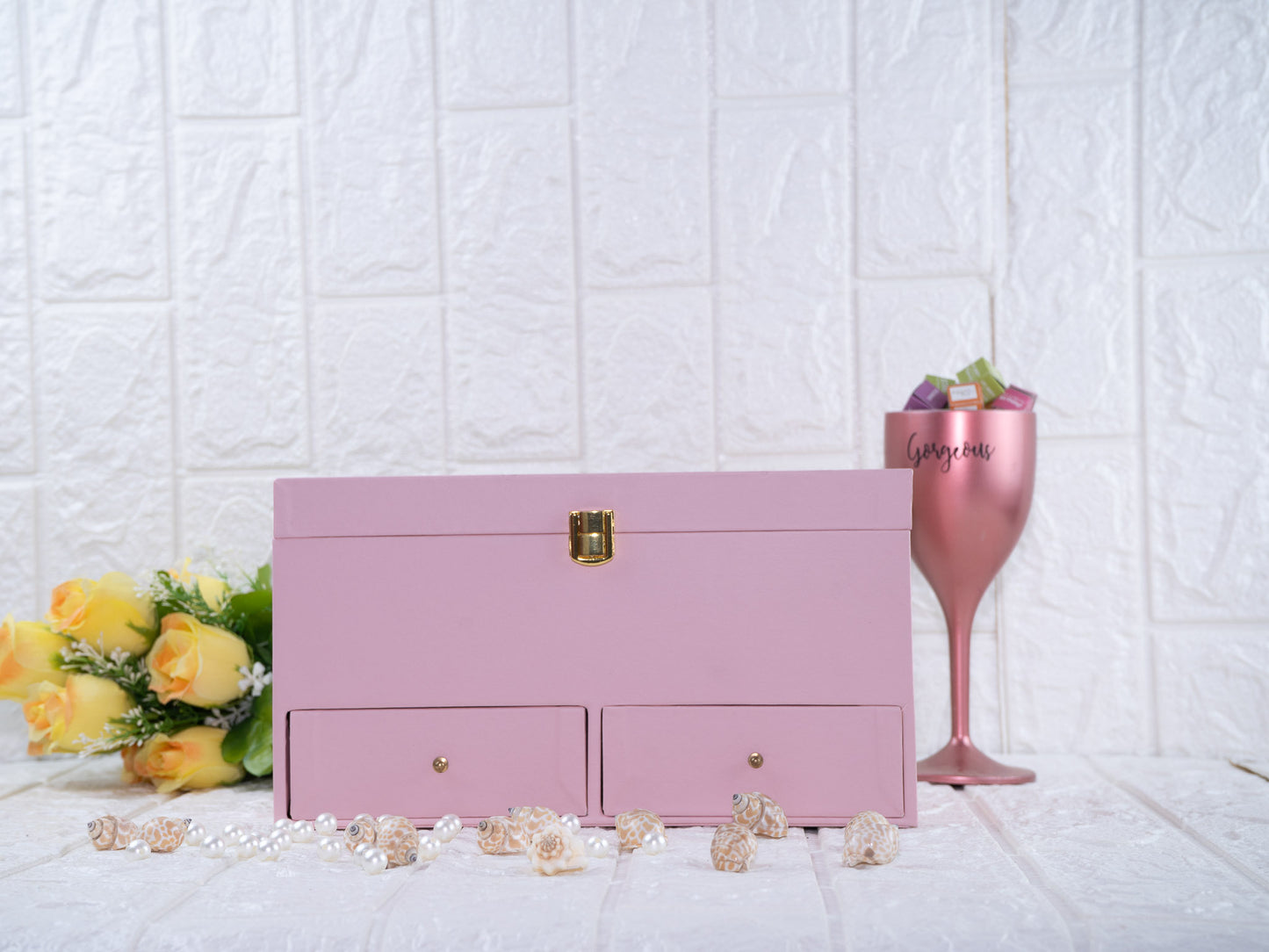 Leatherite drawer box (baby pink )