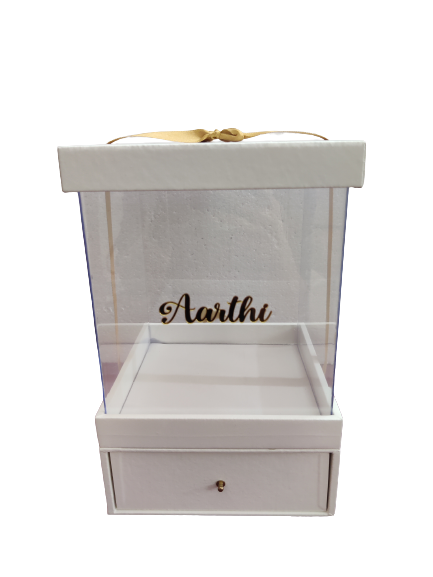 Drawer box with leatherite top and golden name