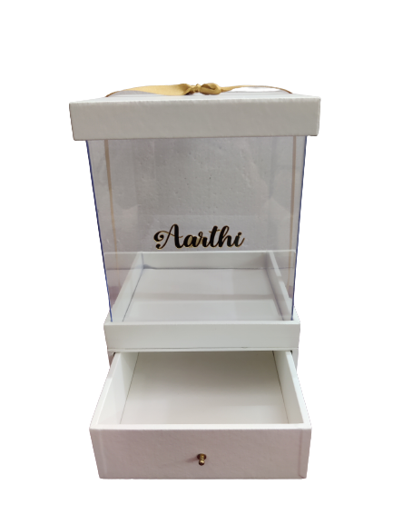 Drawer box with leatherite top and golden name