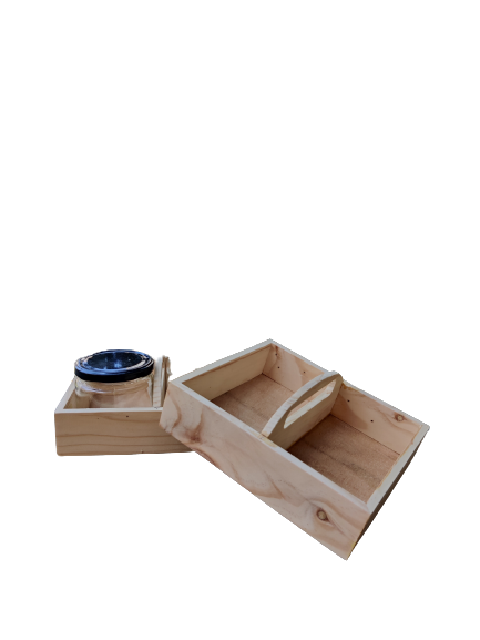 Pinewood tray with jar and divider