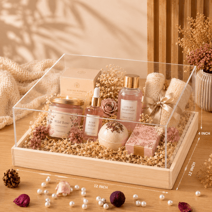 acrylic top gift box with pinewood base 12x12x4 inch, view 2