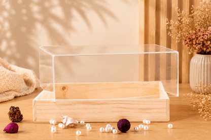 acrylic top gift box with pinewood base 12x12x4 inch, view 3