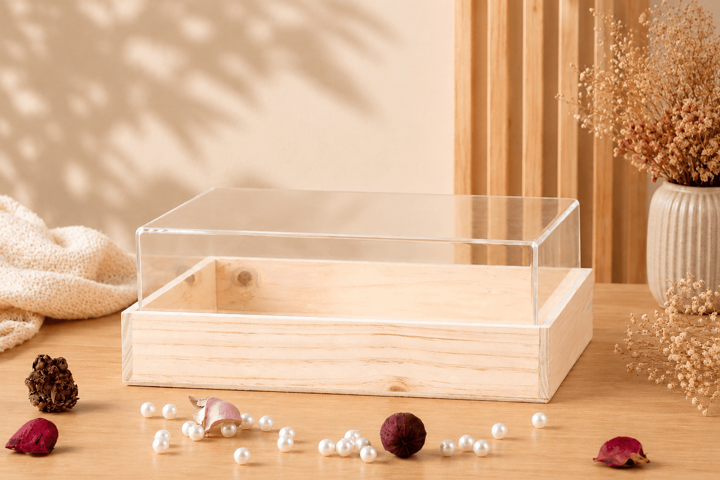 acrylic top gift box with pinewood base 12x12x4 inch, view 4