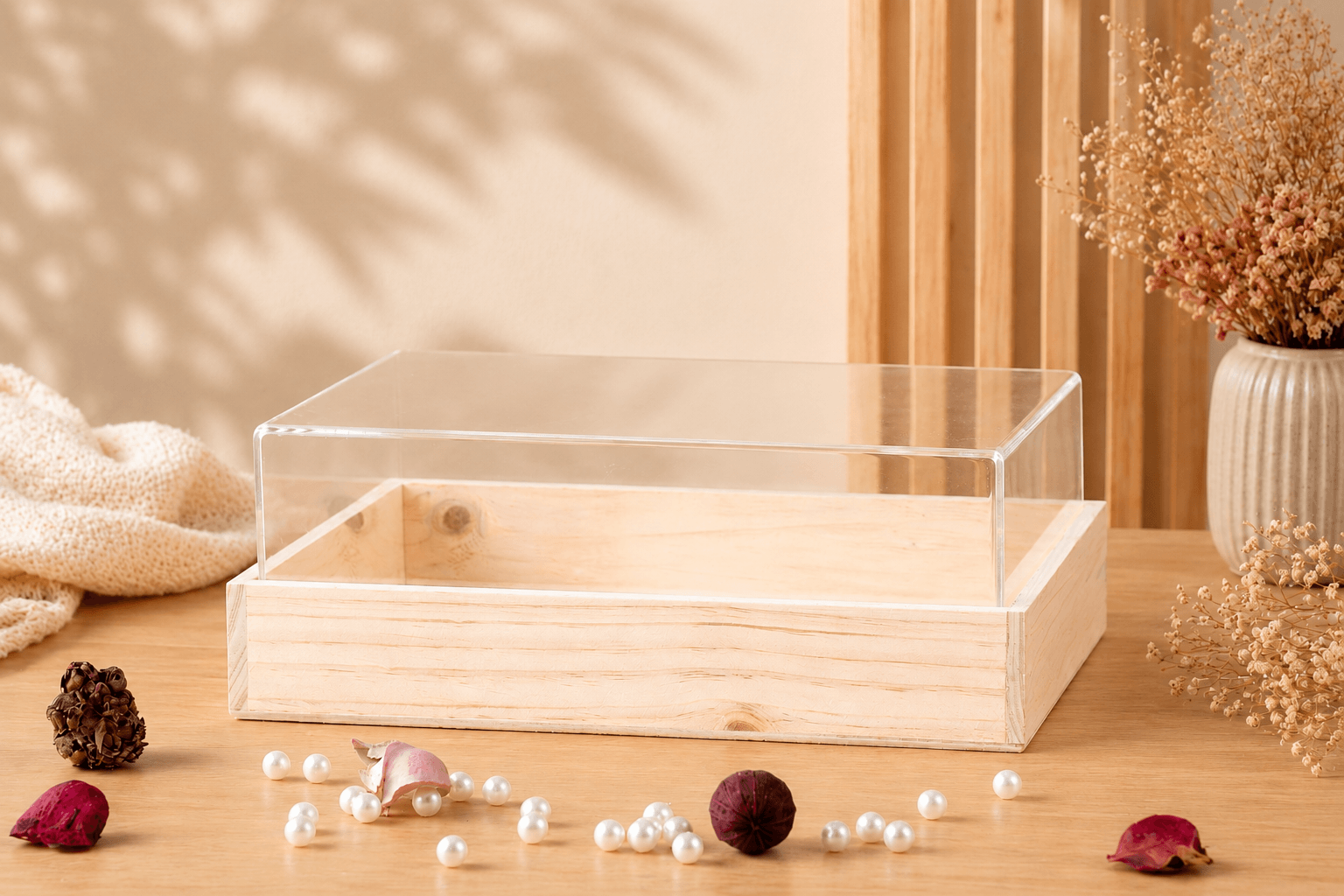 acrylic top gift box with pinewood base 12x12x4 inch, view 4