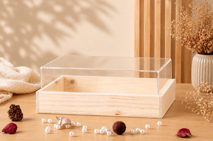 acrylic top gift box with pinewood base 12x12x4 inch, view 4