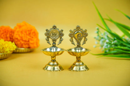Divya Shankh Chakra Brass Diya – Set of 2