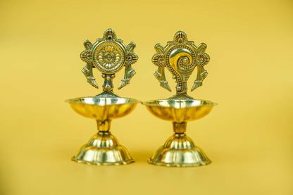 Divya Shankh Chakra Brass Diya – Set of 2