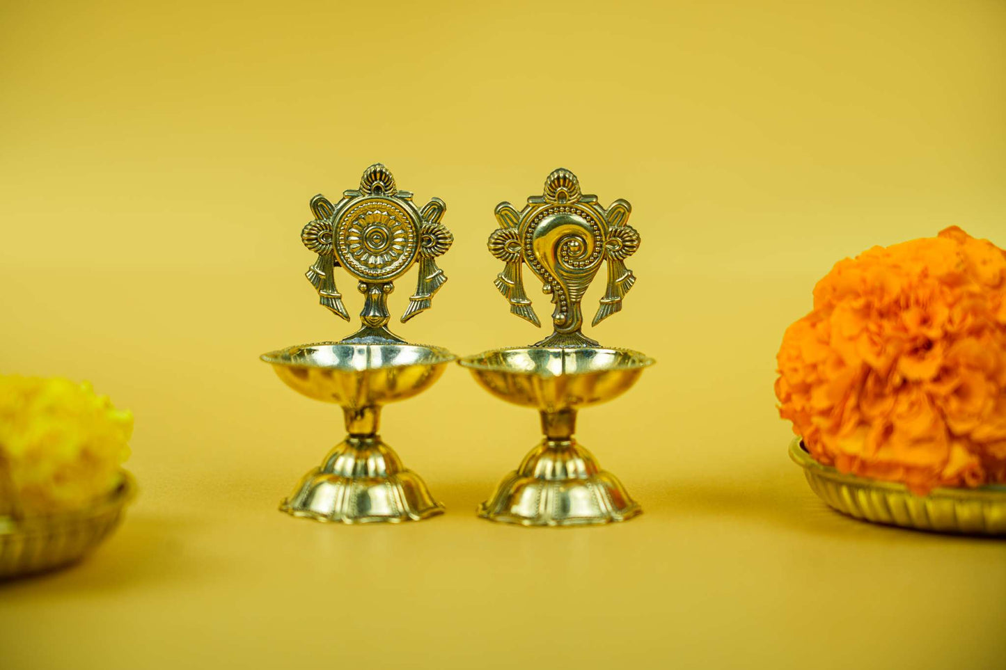 Divya Shankh Chakra Brass Diya – Set of 2
