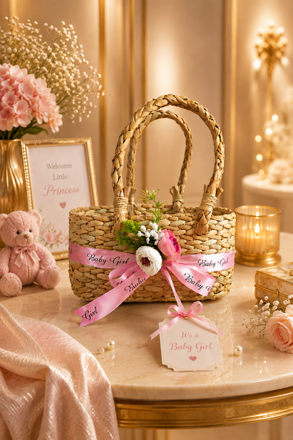 EcoNest Pink Floral Oval Sustainable Basket