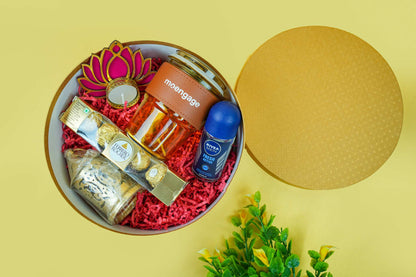 Golden Luxe Round Hamper Box