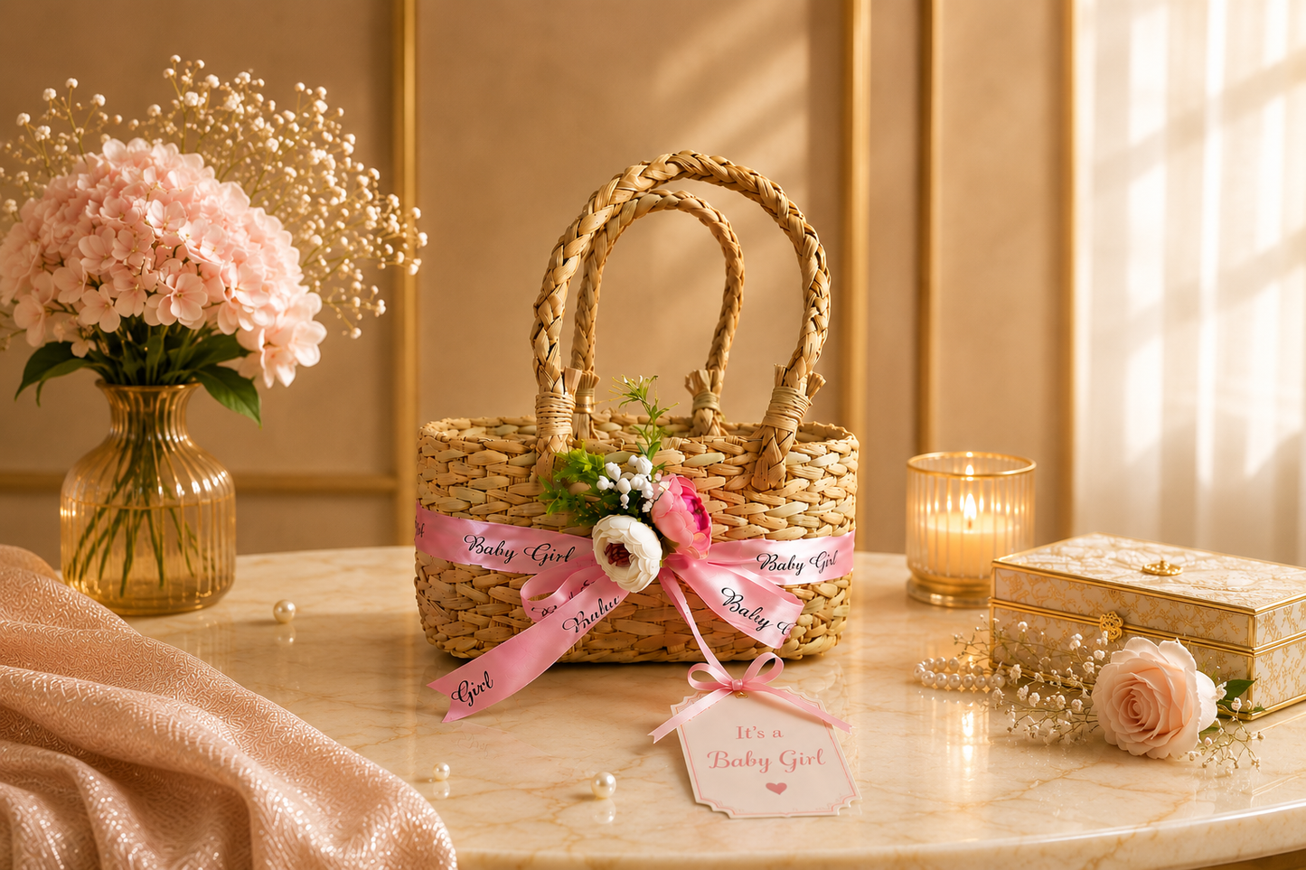 EcoNest Pink Floral Oval Sustainable Basket